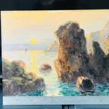 Emile GAUFFRIAUD - Belle ile en mer - Port-Coton - huile sur carton