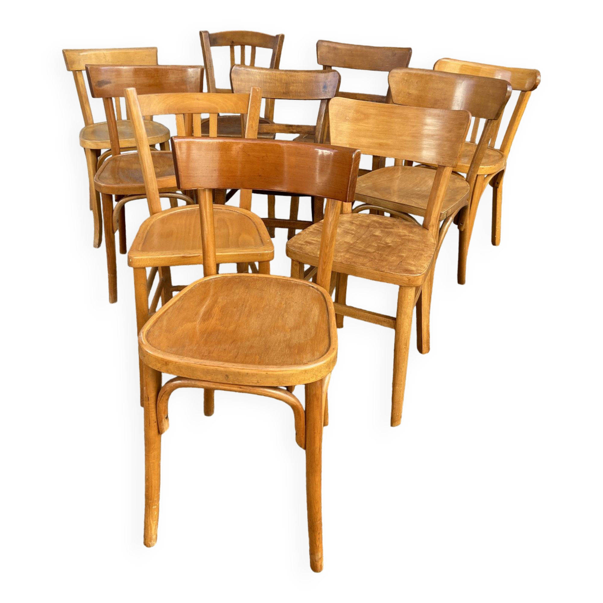 Set of 10 Thonet Fischel bistro chairs mismatched restaurant bentwood bent Brasserie