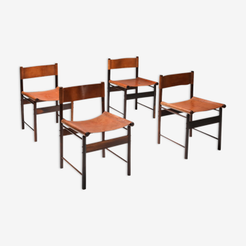Zalszupin Jacaranda Dining Room Chairs with Saddle 1950 Cognac Leather Seats