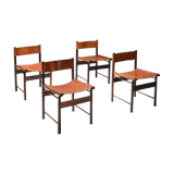 Chaises de Salle à Manger Zalszupin Jacaranda avec sièges en cuir cognac Saddle 1950