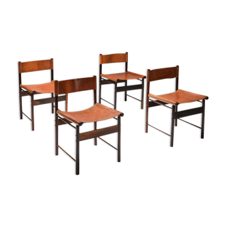 Zalszupin Jacaranda Dining Room Chairs with Saddle 1950 Cognac Leather Seats