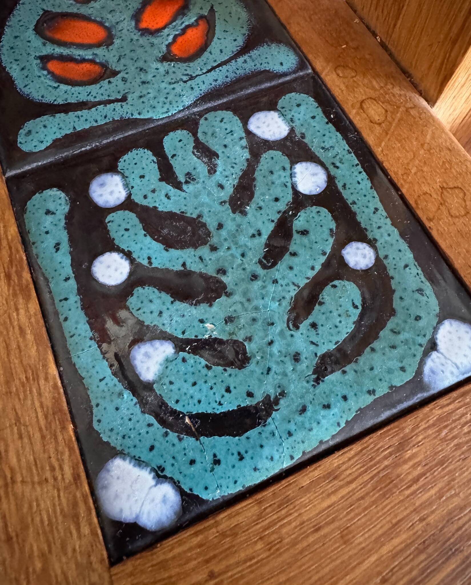 Rare oak and ceramic floor lamp – Guillerme et Chambron, 1950s