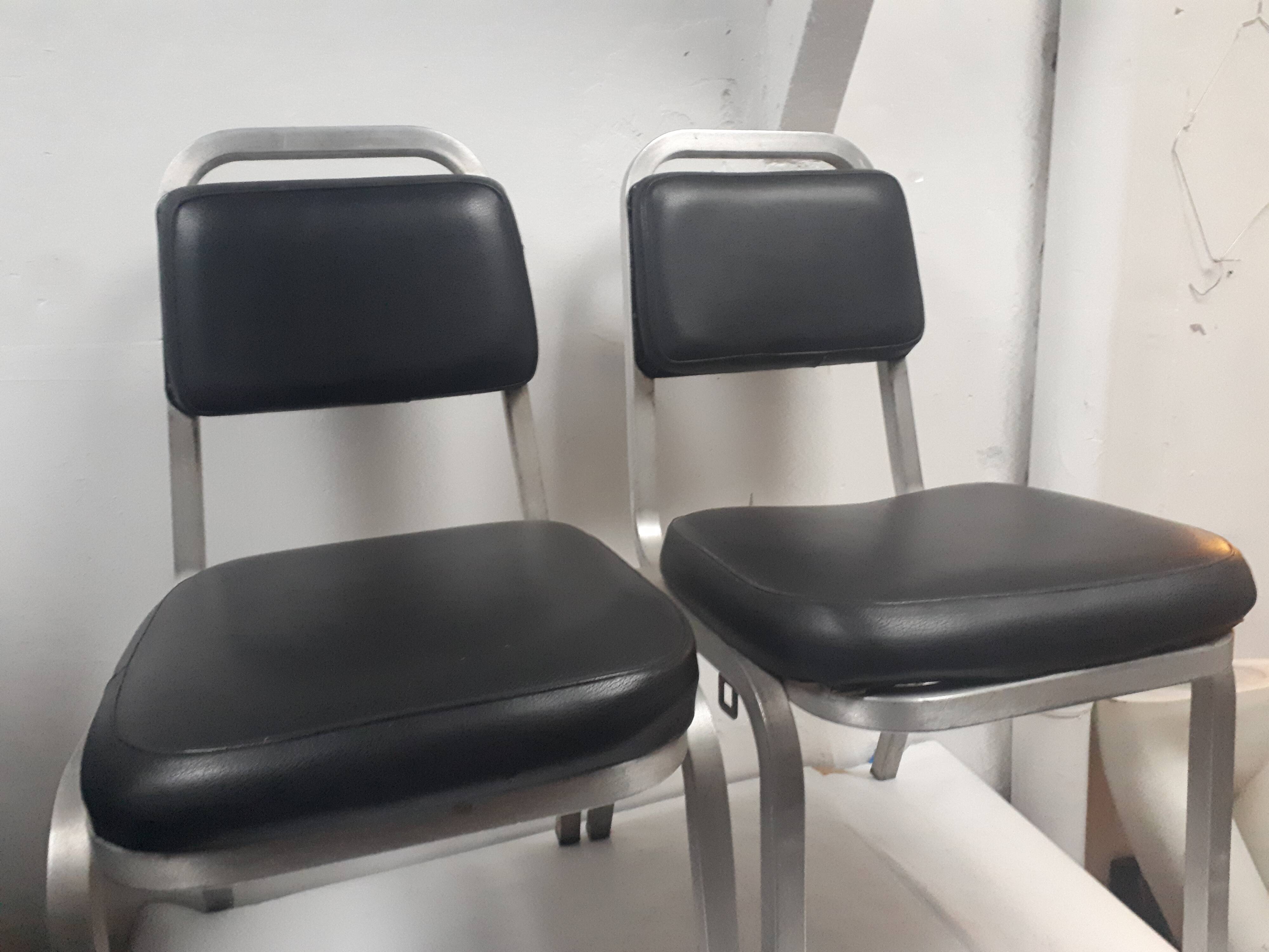 pair of vintage design chair 1960 aluminium skai black