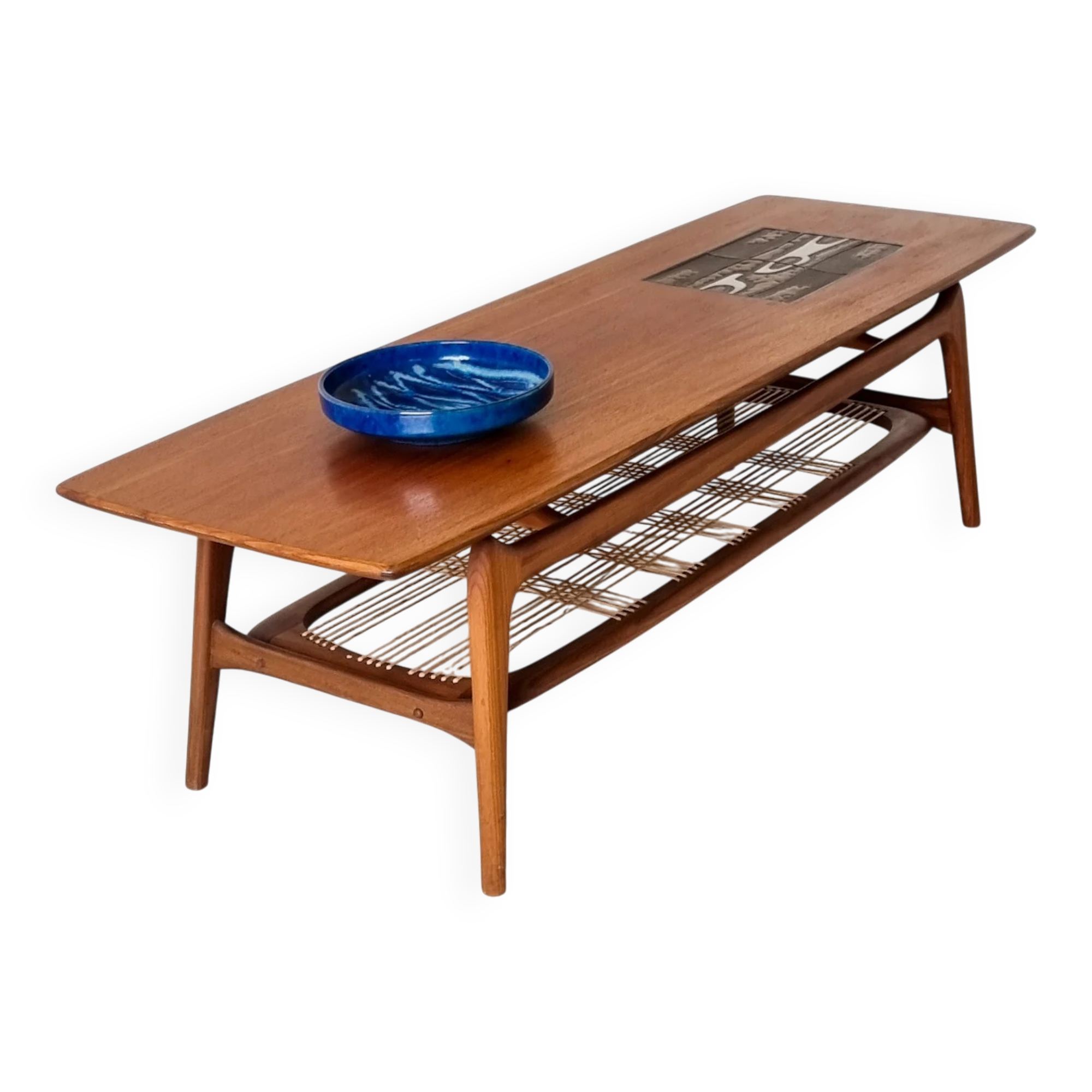Teak coffee table by Louis Van Teeffelen with tile inlay.