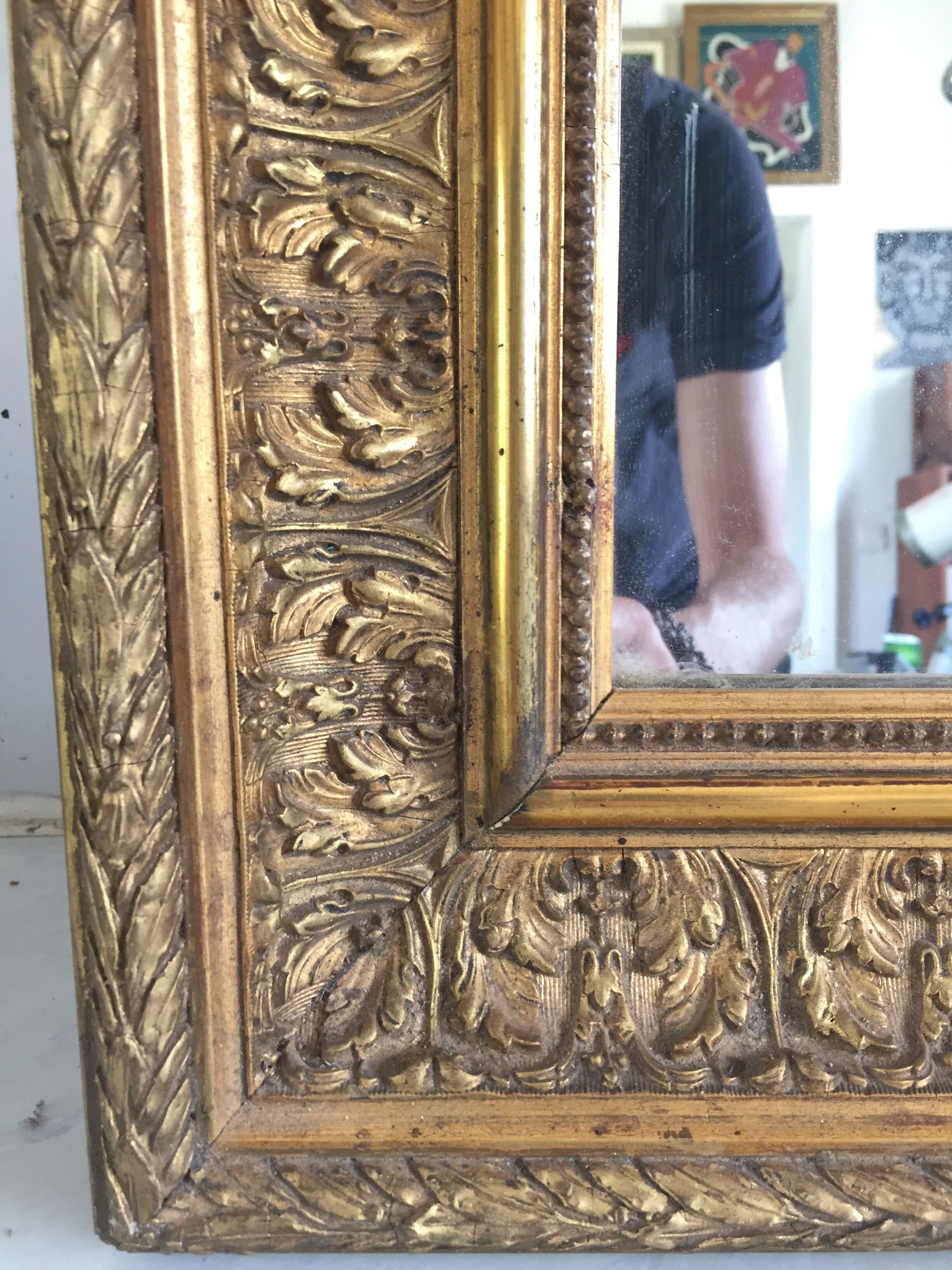 Mirror/Frame Barbizon/Wood&Stucco gilded with fine gold/XIXth
