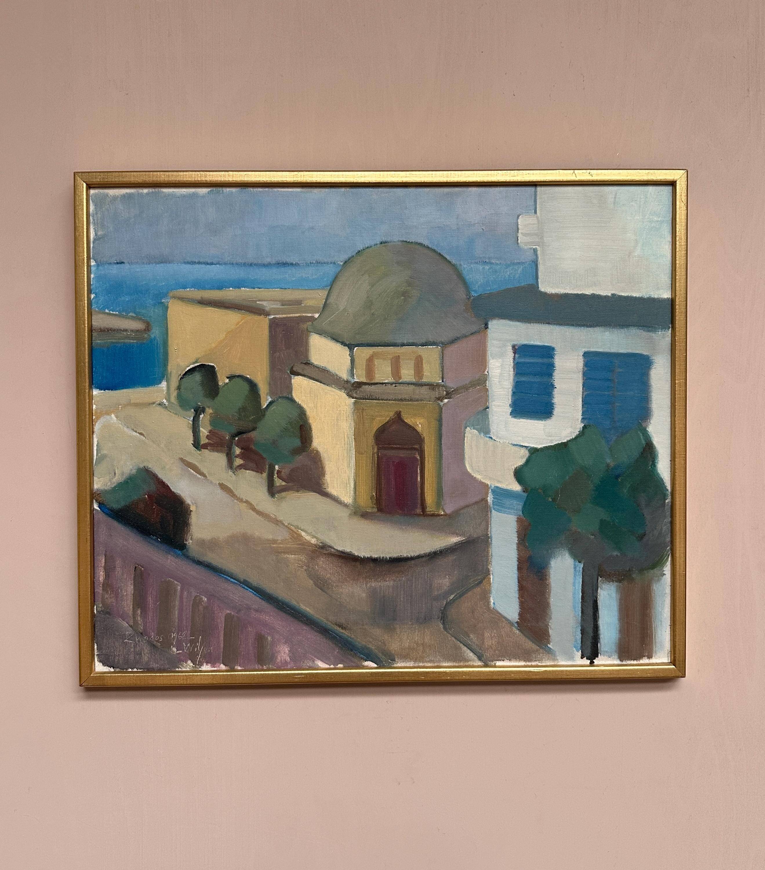 Original  Swedish Oil on Canvas – “Rhodes” by L. Wilton –  Dated 1962