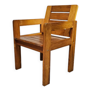 Chaise en pin des années 1970 avec assise pliable