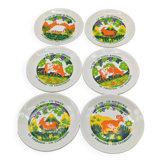 Set of 6 cheese plates wine / cheese pairing french seventies