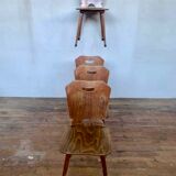 Series of 4 vintage rustic bistro chairs in thermoformed wood