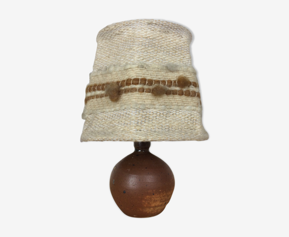 Lampe boule en grès et abat jour laine