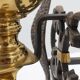 Pair of French Brass Firedogs and Wrought Iron Fireplace Grate, 20th Centur