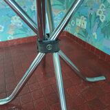 Vintage round table in smoked glass and chrome steel – 1970s design