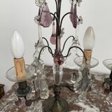 pair of chandeliers, lamp, silver-plated metal, crystal, tassels, florets, pendant, rosettes