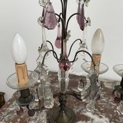 pair of chandeliers, lamp, silver-plated metal, crystal, tassels, florets, pendant, rosettes