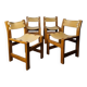 Solid Elm and cream leather chairs, Maison Regain, 1960s.