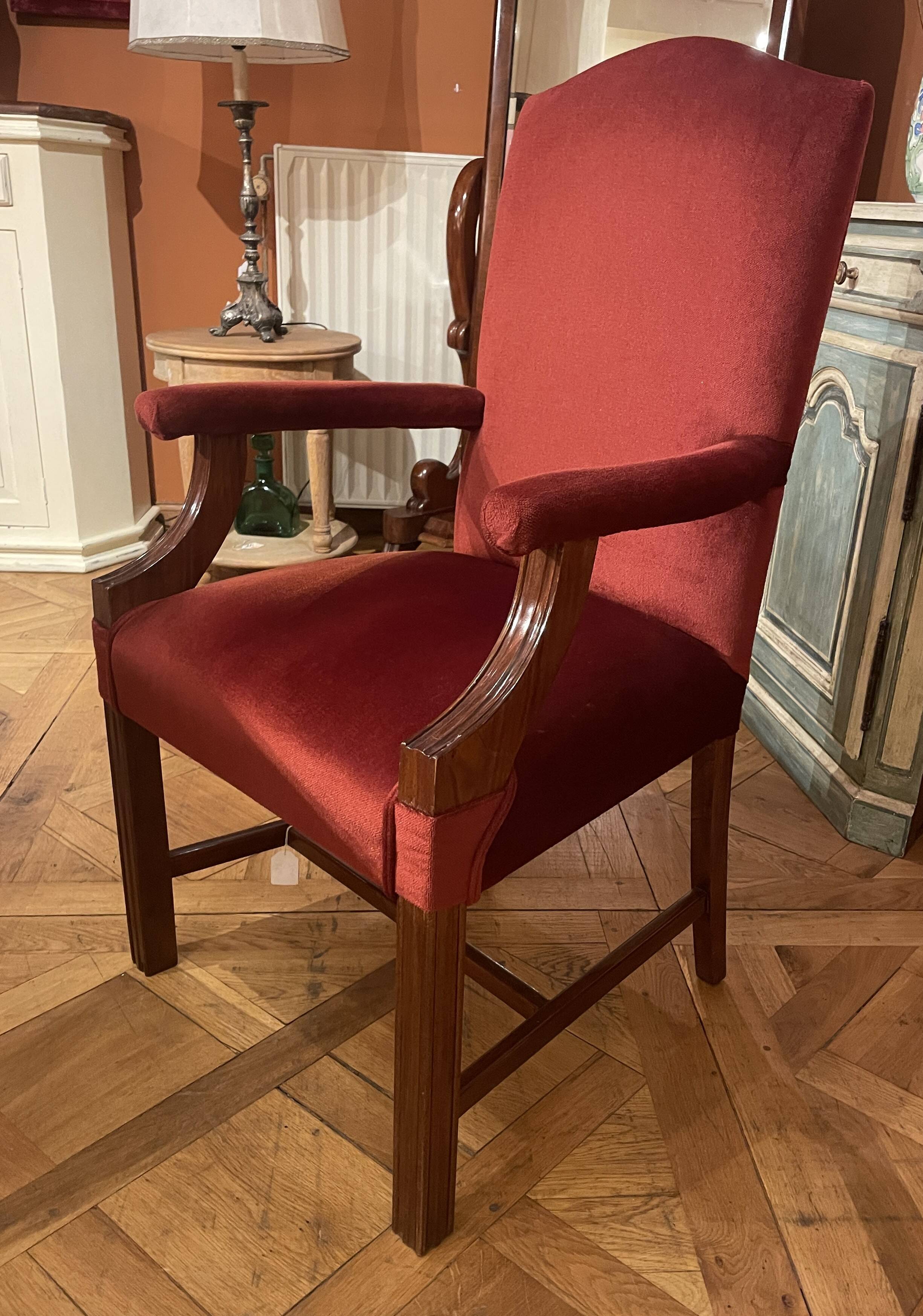 fauteuil de bureau en acajou et velours rouge