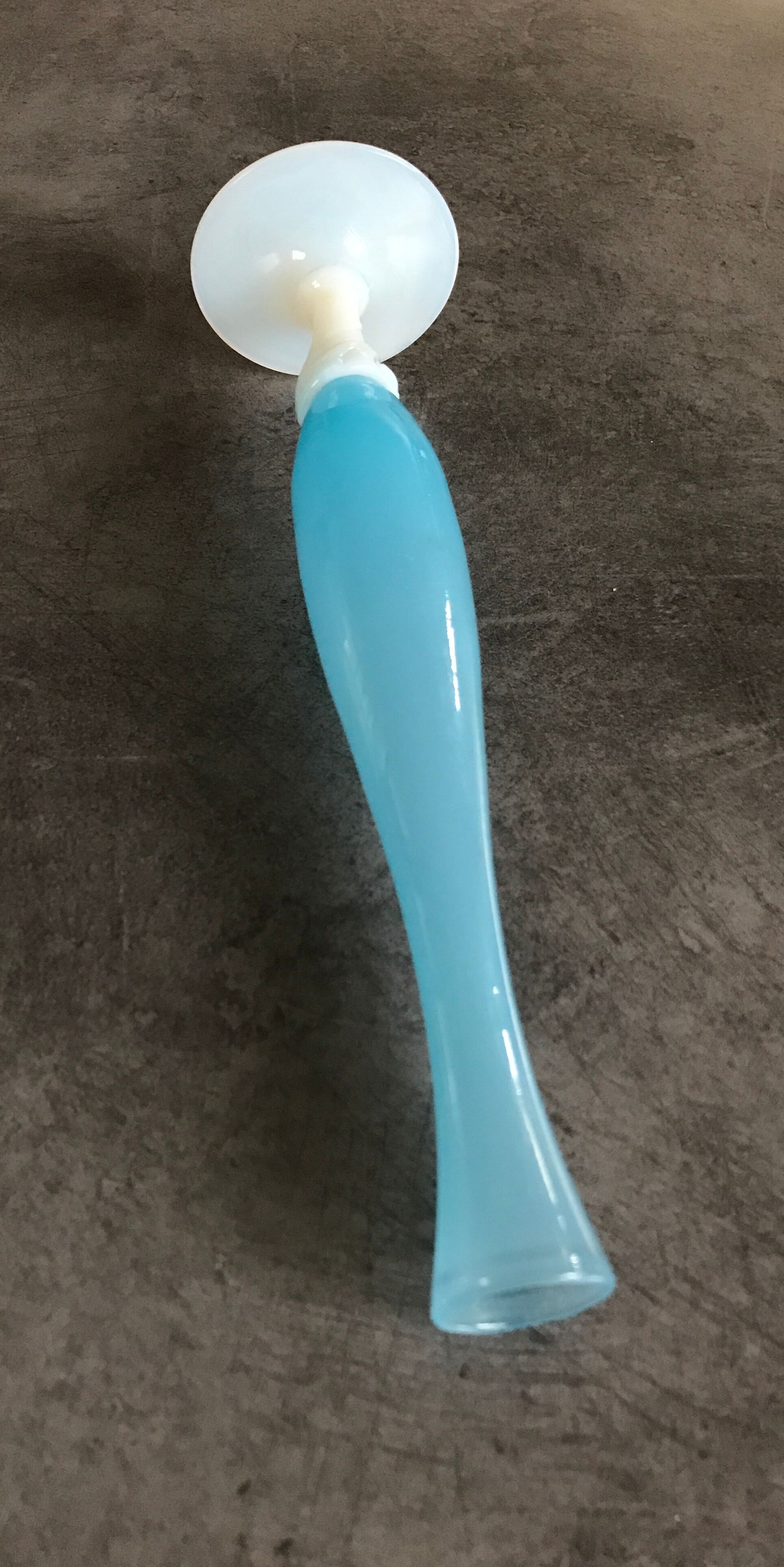 Vase soliflore in opaline turquoise blue color and white foot 24 cm