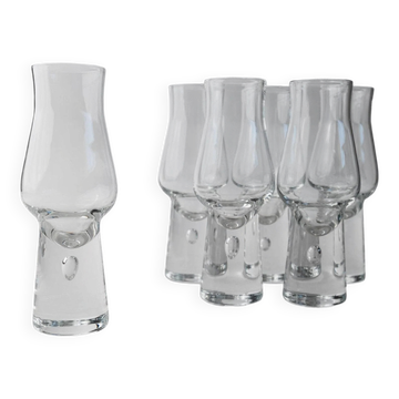 Verres à boire Murano vintage des années 1970, lot de 6 avec tige à bulle, design italien courbé, verre à cocktail ou à vin rétro, idée cadeau élégante