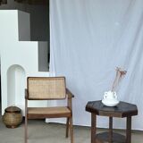 Pedestal table or small octagonal side table quadripod base with modernist spacer