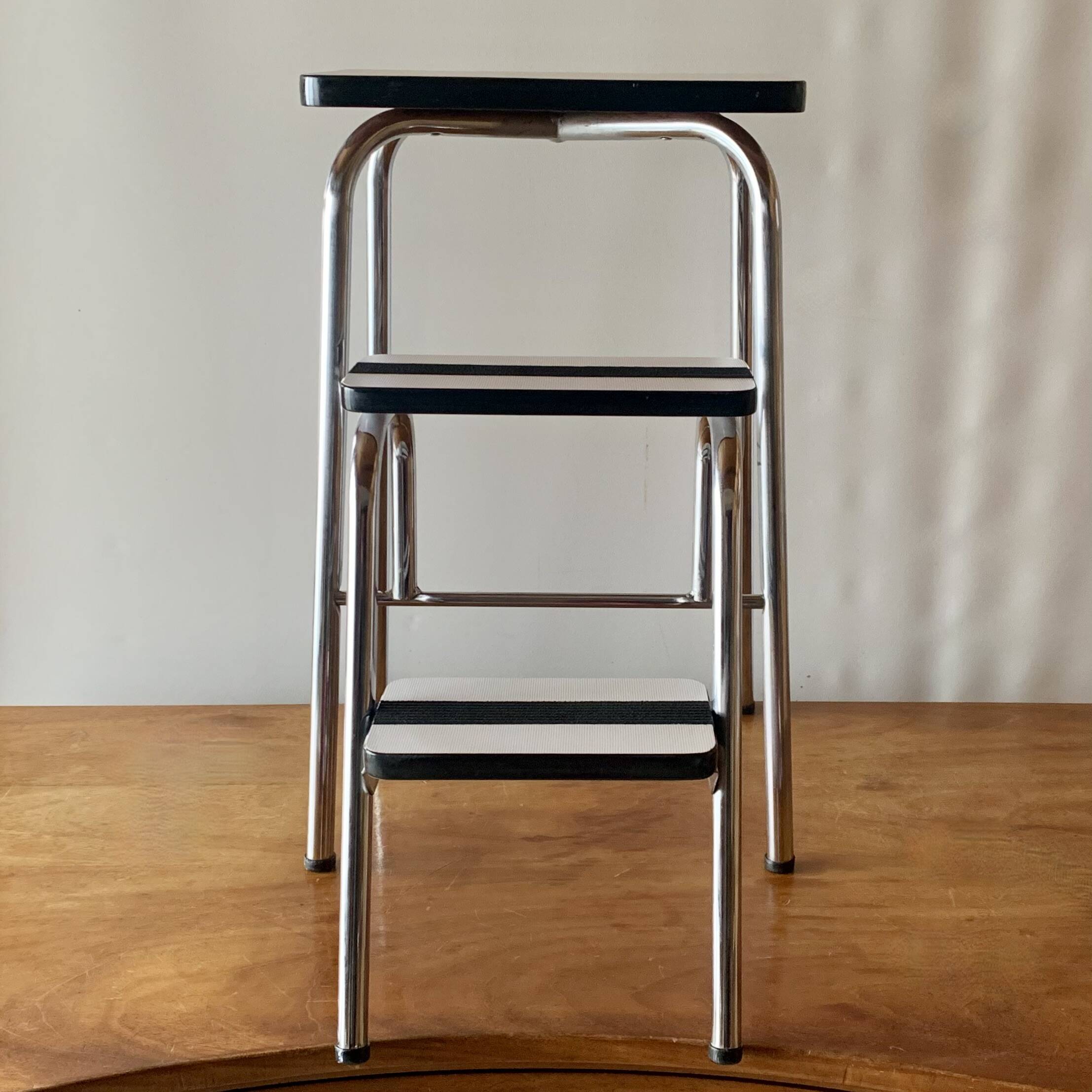 Vintage step stool in white formica and chrome steel