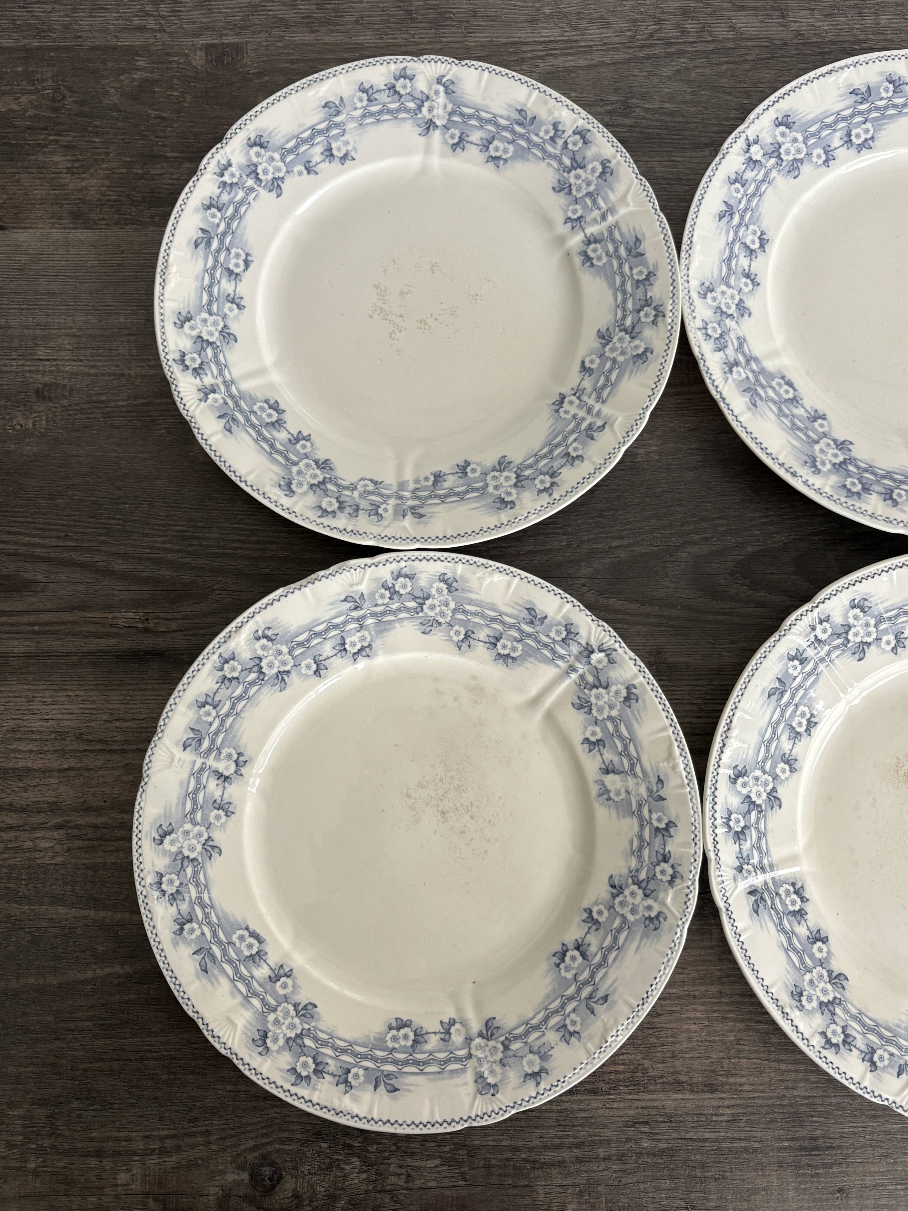 4 antique plates by Franz Anton Mehlem "Anita", antique porcelain