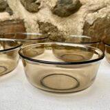 Set of 6 amber/smoked Arcopal ramekins