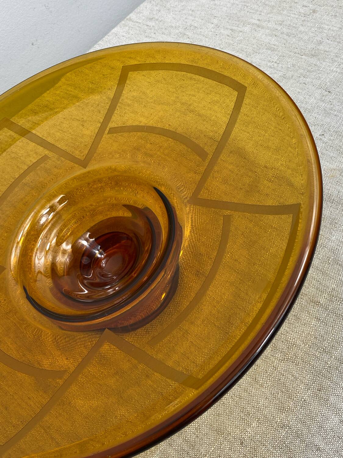 Large Art Deco amber glass bowl