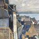 Painting by Paul Morchain, village on the Breton coast (Finistère) and fisherman