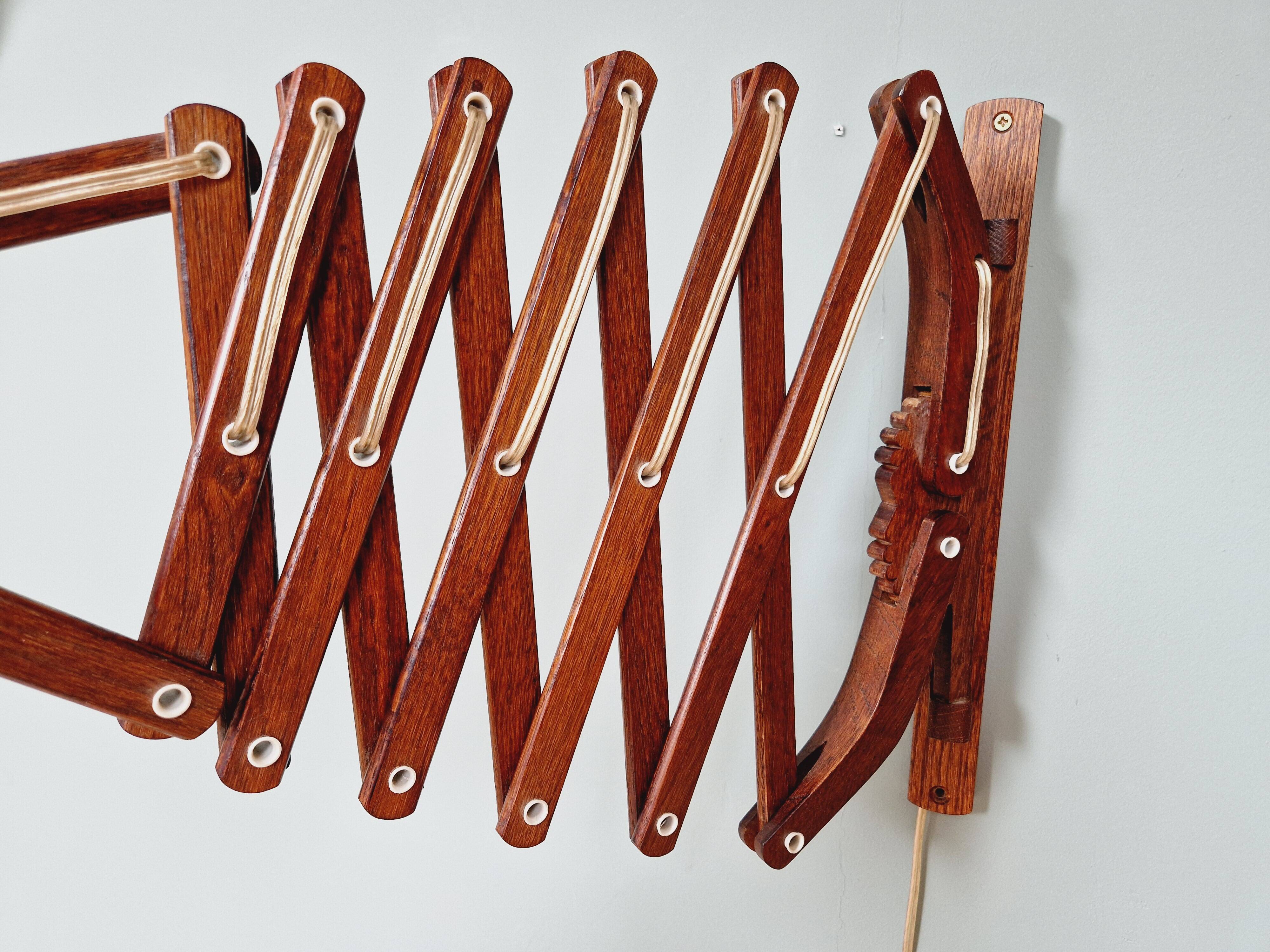 Pair of teak scissor wall lights, Scandinavian style, 1960s