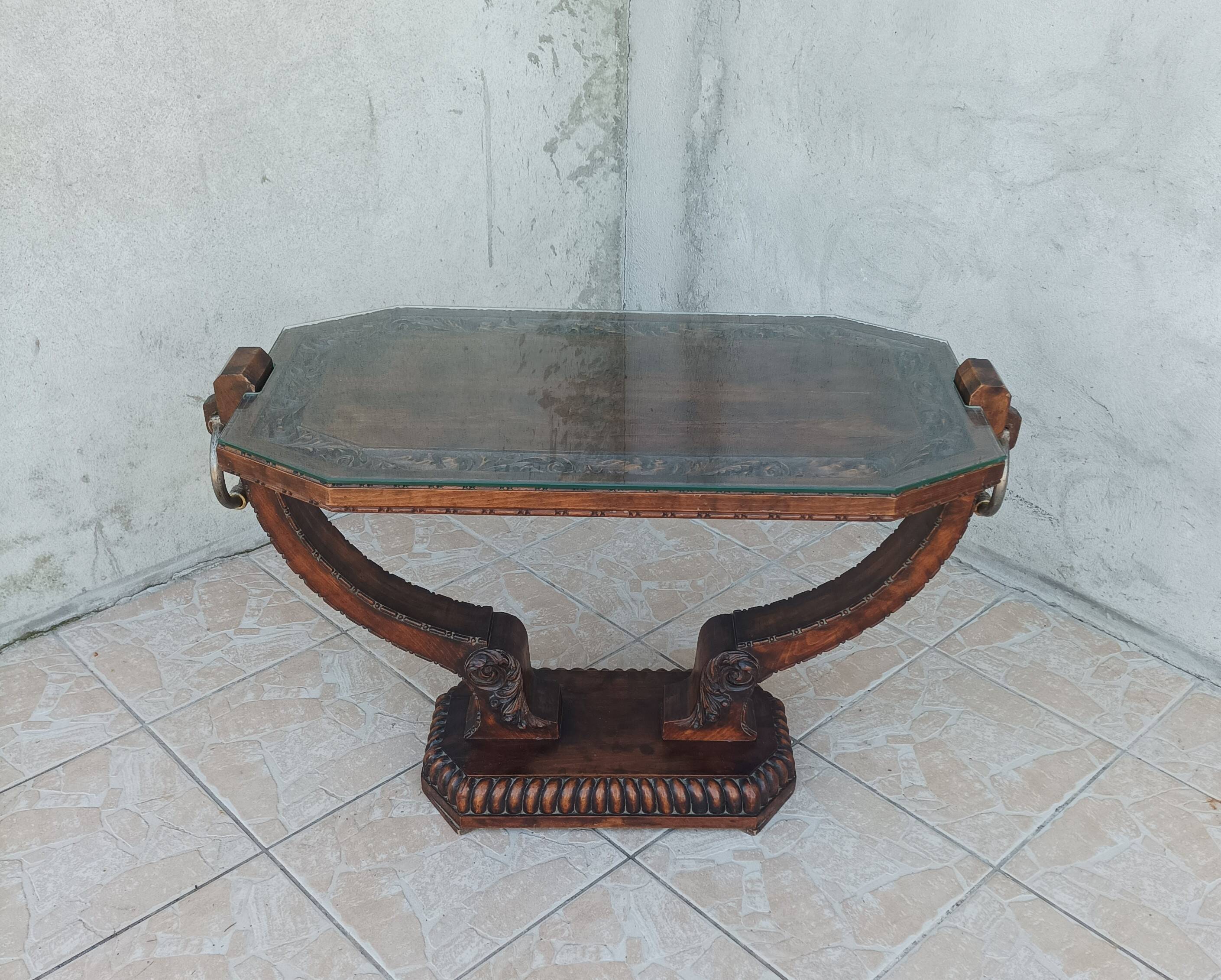 Art Deco style coffee table in carved natural wood