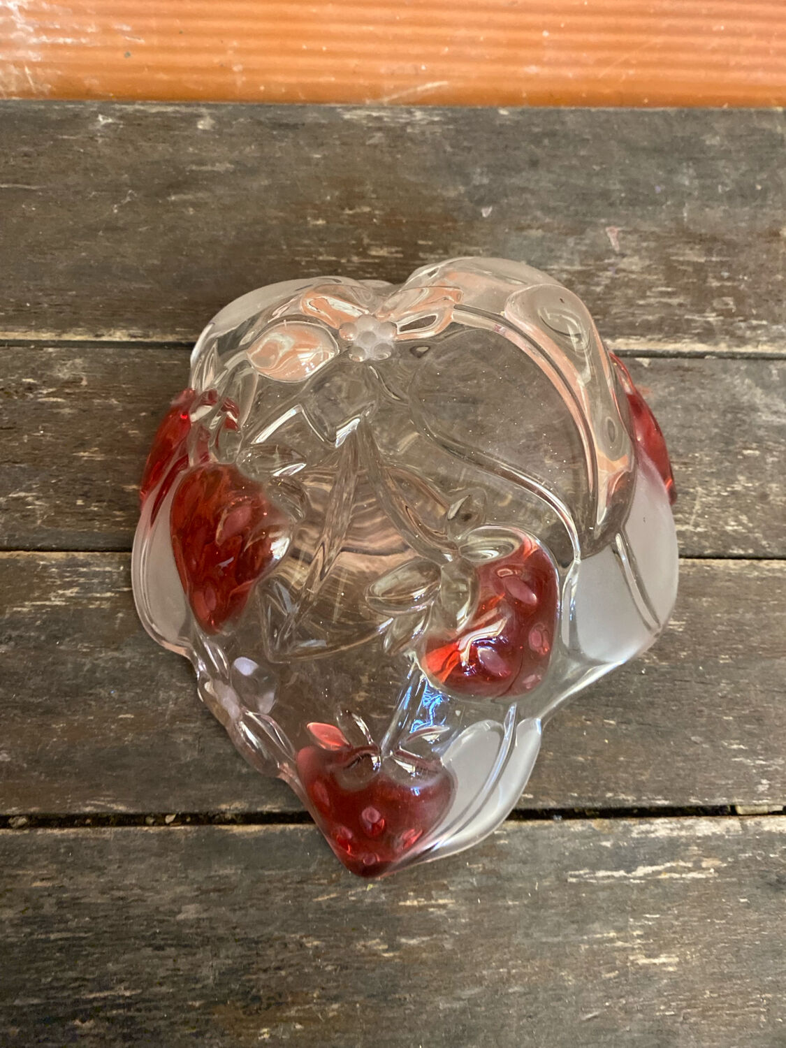 Vintage Ashtray Bowl ANNE HUTTE Style Crystal Strawberry Red Decor