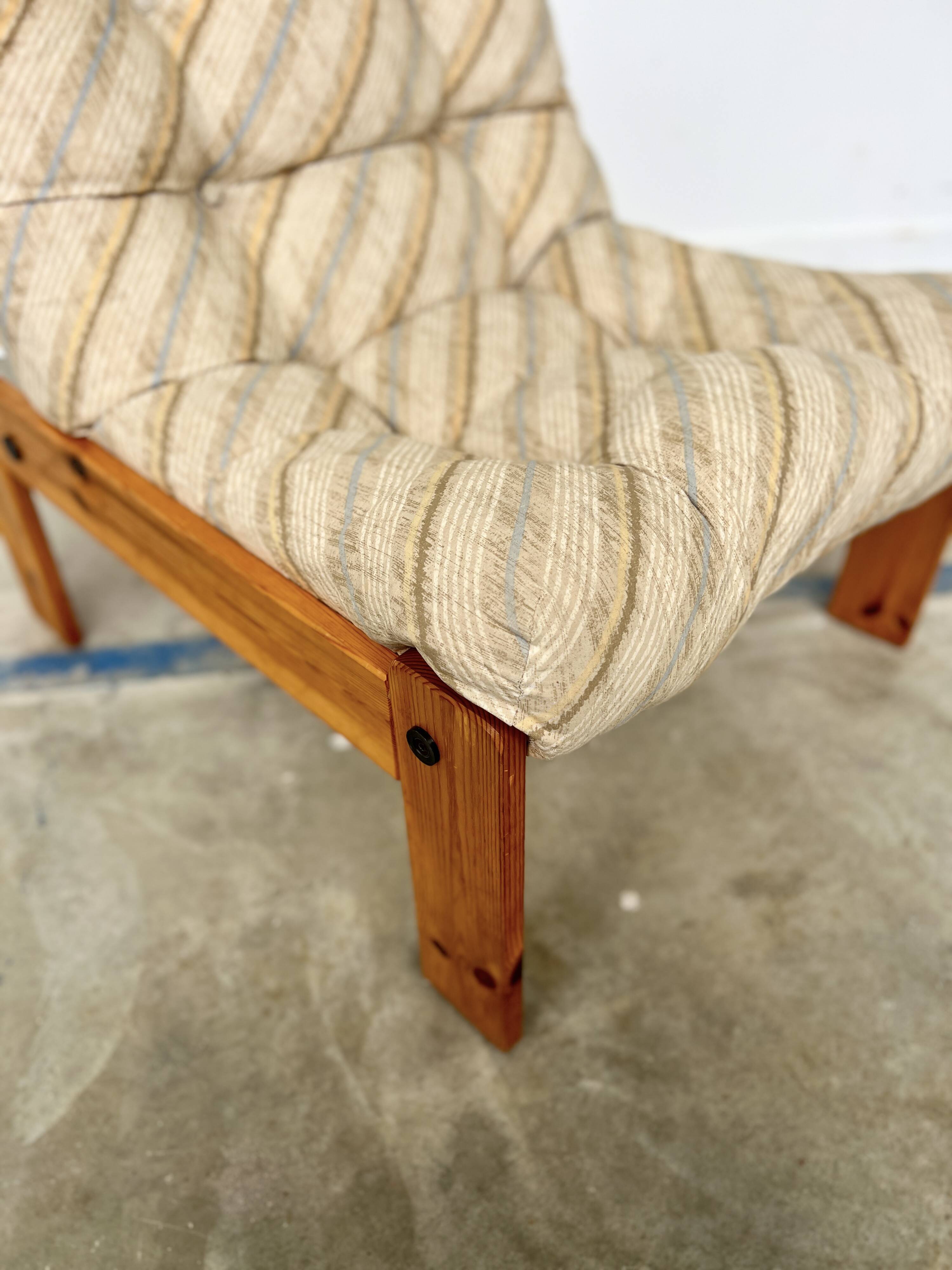 80s armchair with striped fabric and pine structure