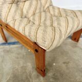 80s armchair with striped fabric and pine structure