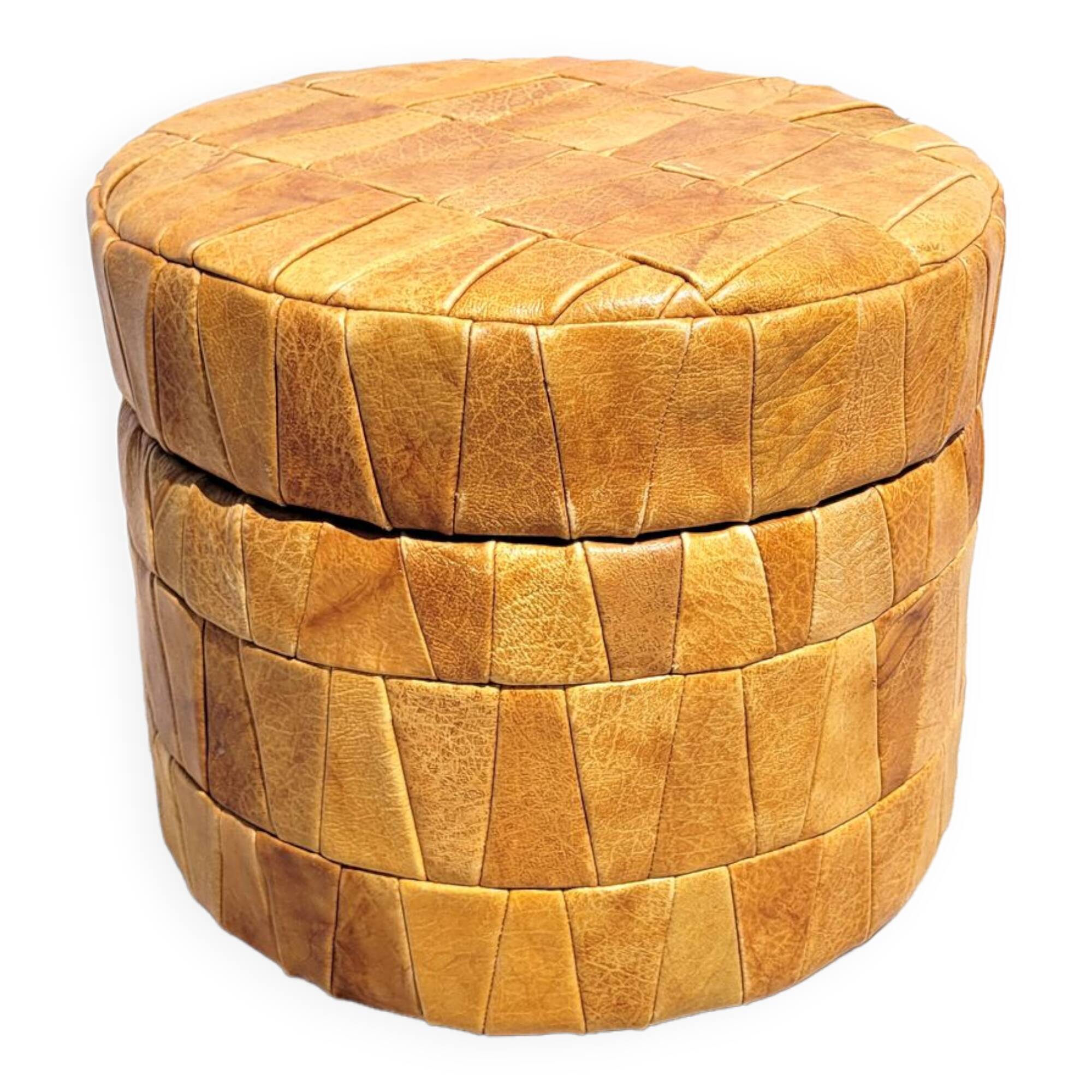 Chuff pouf leather patchwork 1970