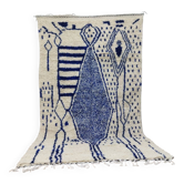 Tapis Azilal vintage 264x150 cm - Motifs géométriques bleus