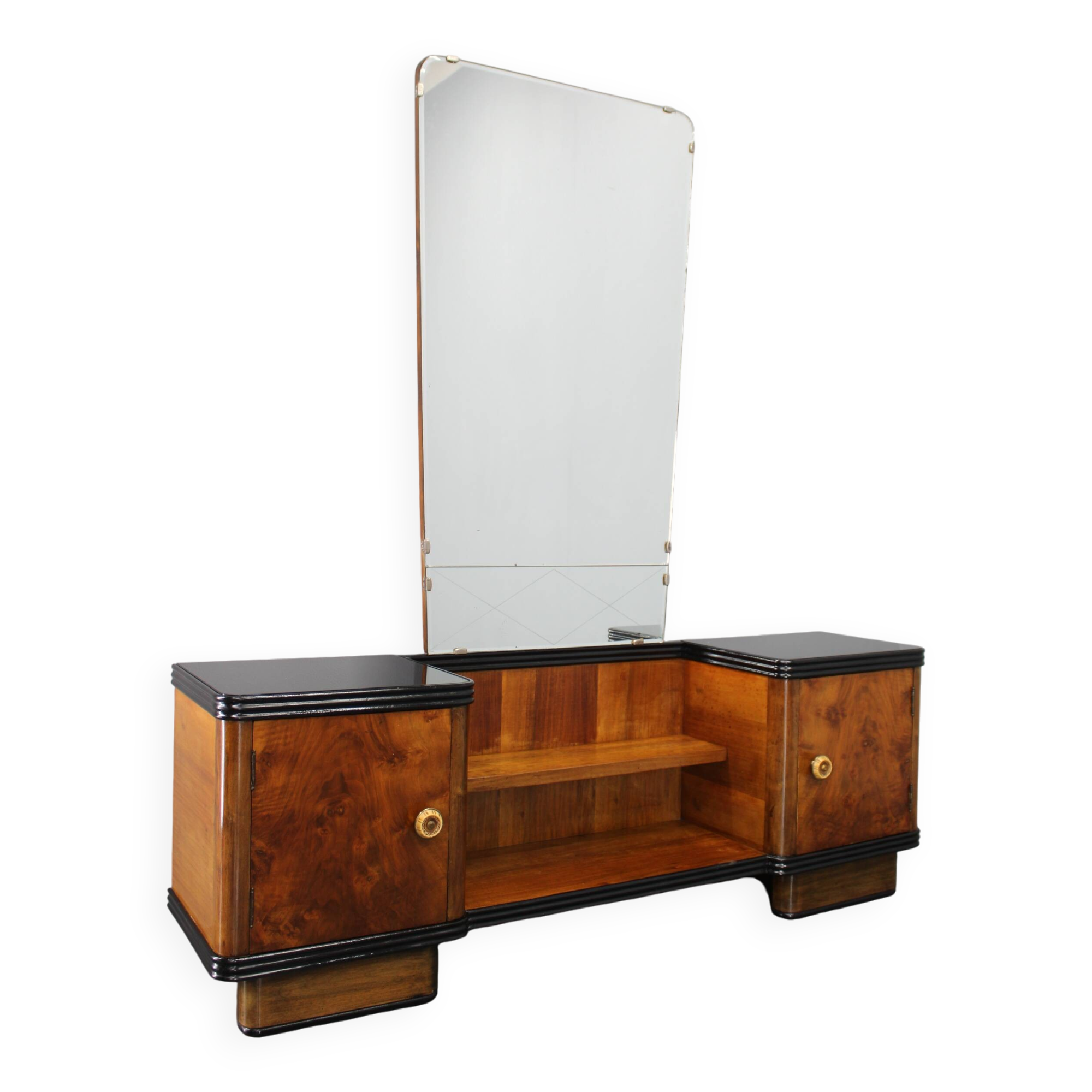 1940s Italian Art Deco Mirror Cabinet in Walnut Finish