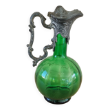 Carafe à eau en verre à facettes verte début 20ième