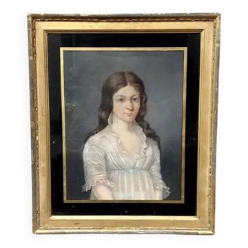 Ancien portrait pastel sur toile d'un jeune noble, signé et daté de 1899 au dos, cadre doré.