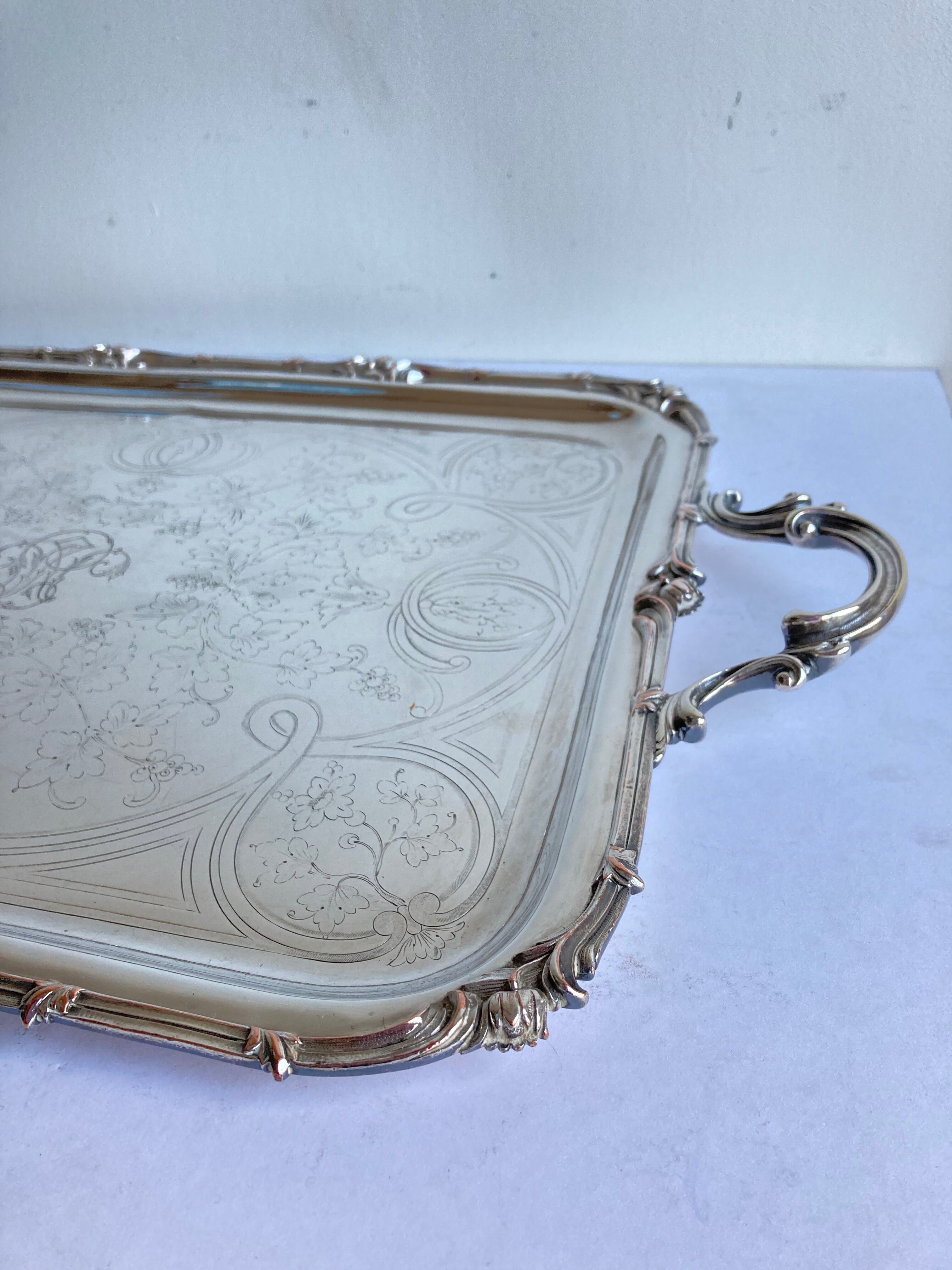 Old flat tray of service Christofle model rockeries silver metal