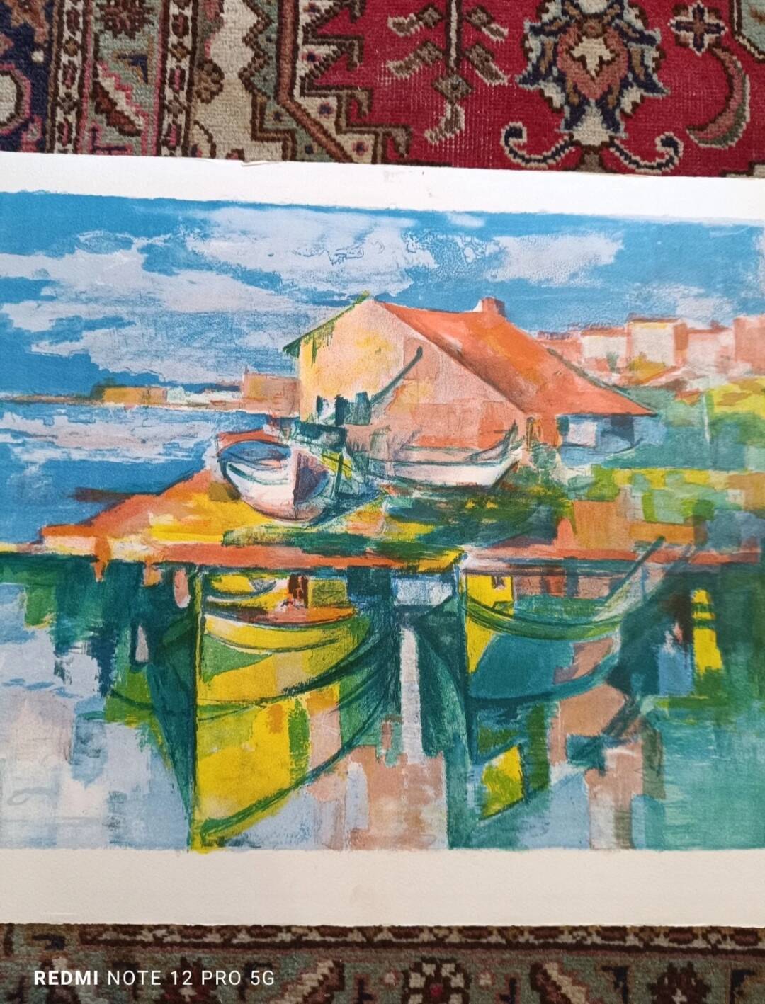 Lithograph José Palmeiro unsigned Spain Marina with boats 50x66 cm