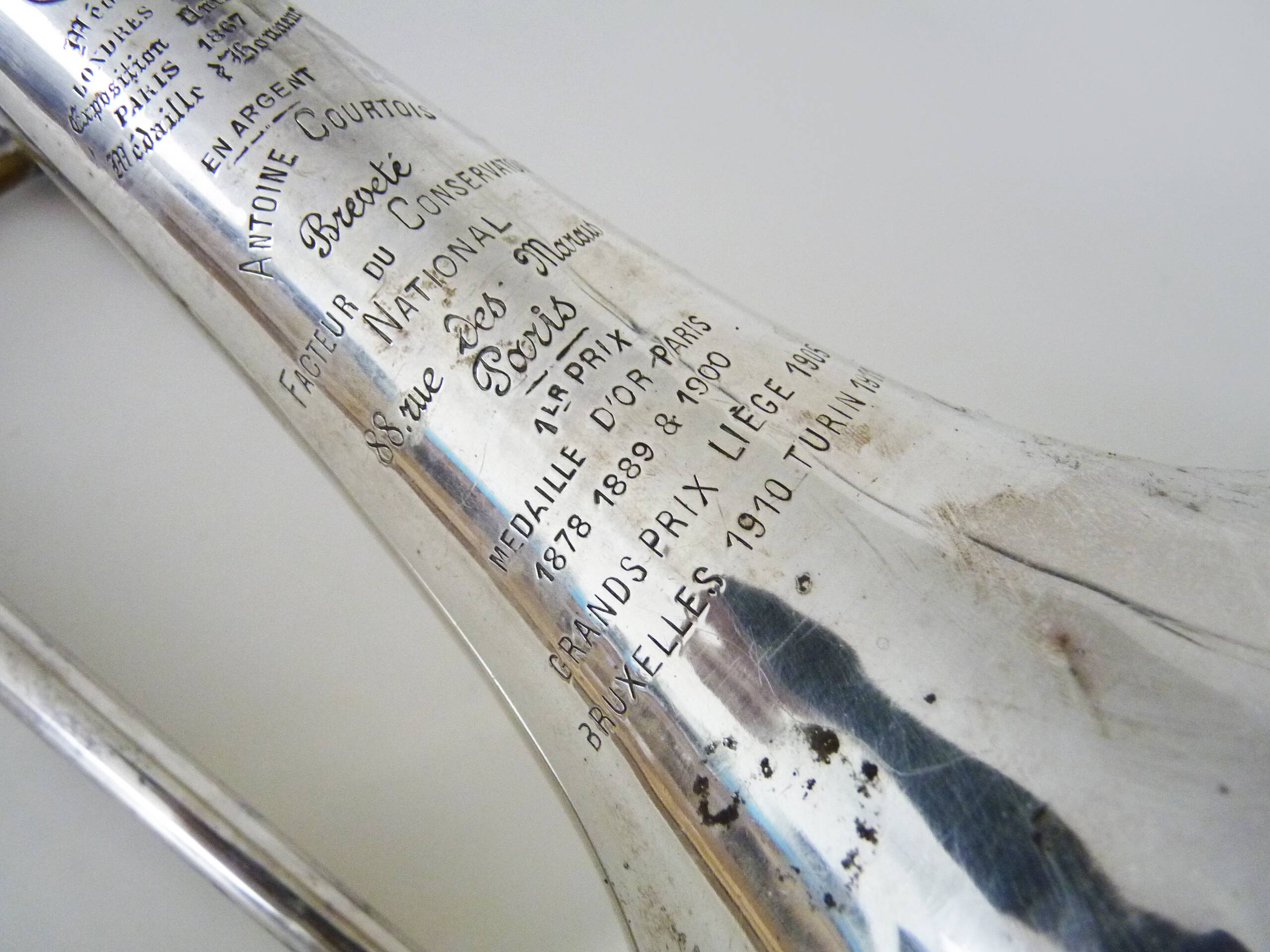 Vintage silver trombone by Antoine Courtois, Paris. 1824
