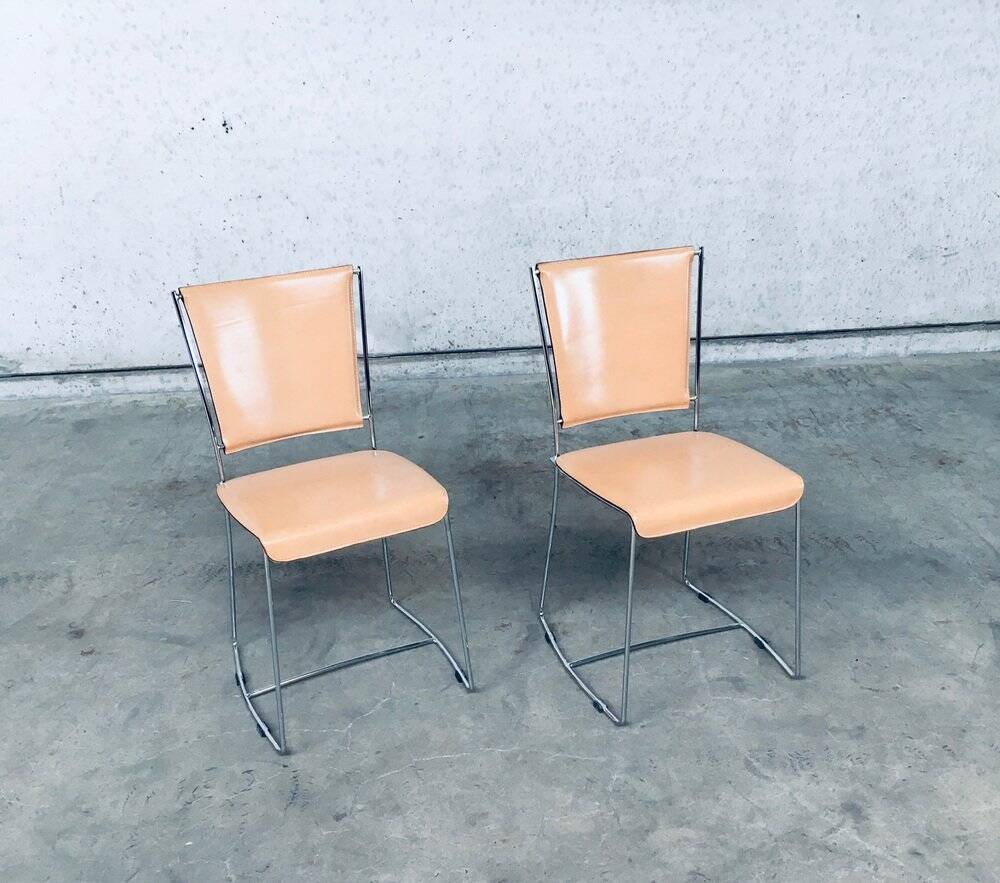 Set of Postmodern Italian Design Leather Dining Chairs by Segis, 1990s