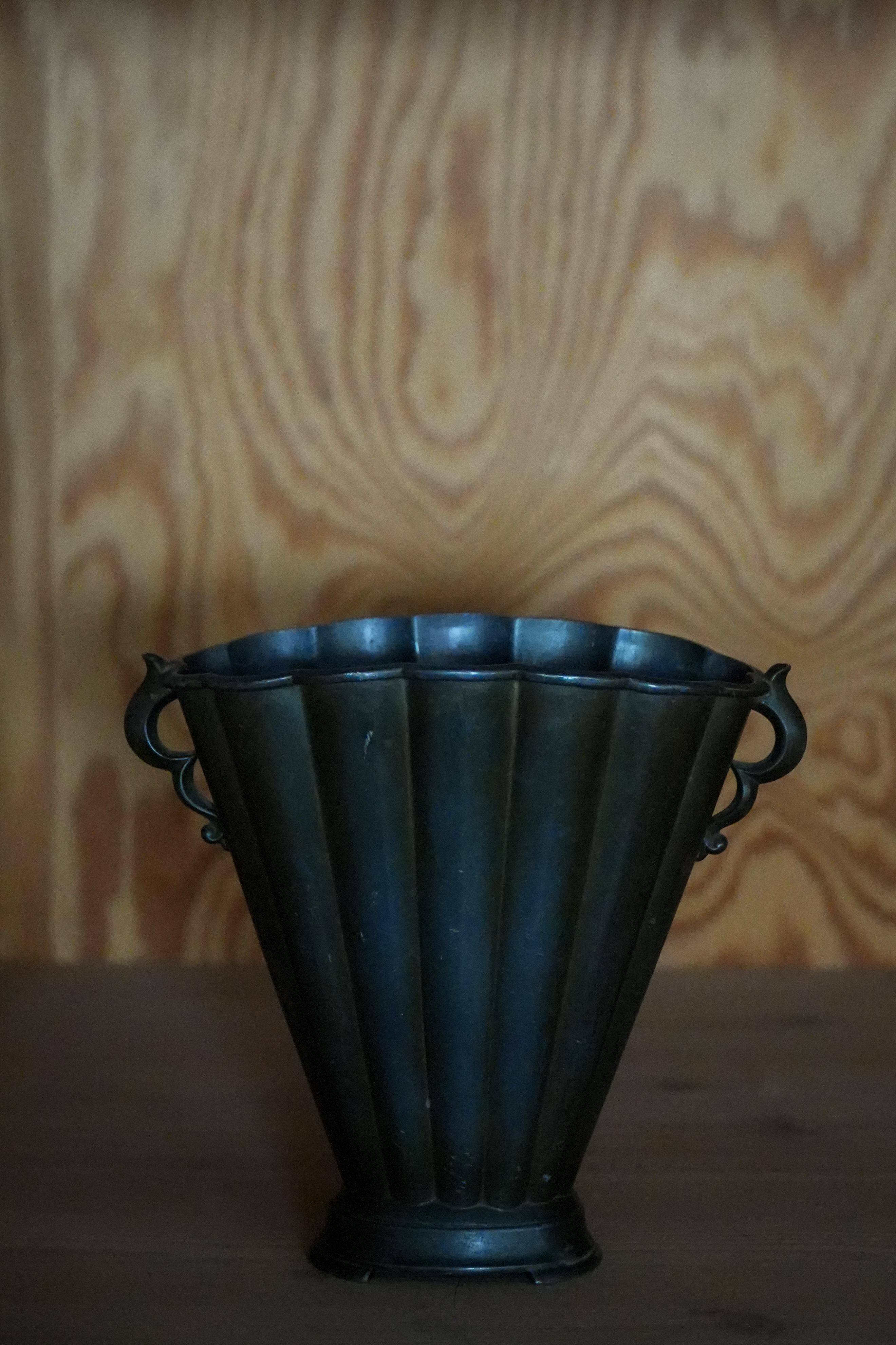 Just Andersen Art Deco Vase in Patinated Disco Metal, Denmark, 1930s, Model D20