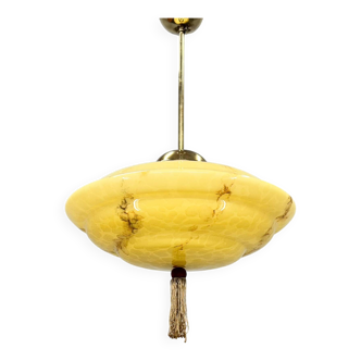 Suspension Art Déco en laiton et verre marbré, Tchécoslovaquie, années 1930