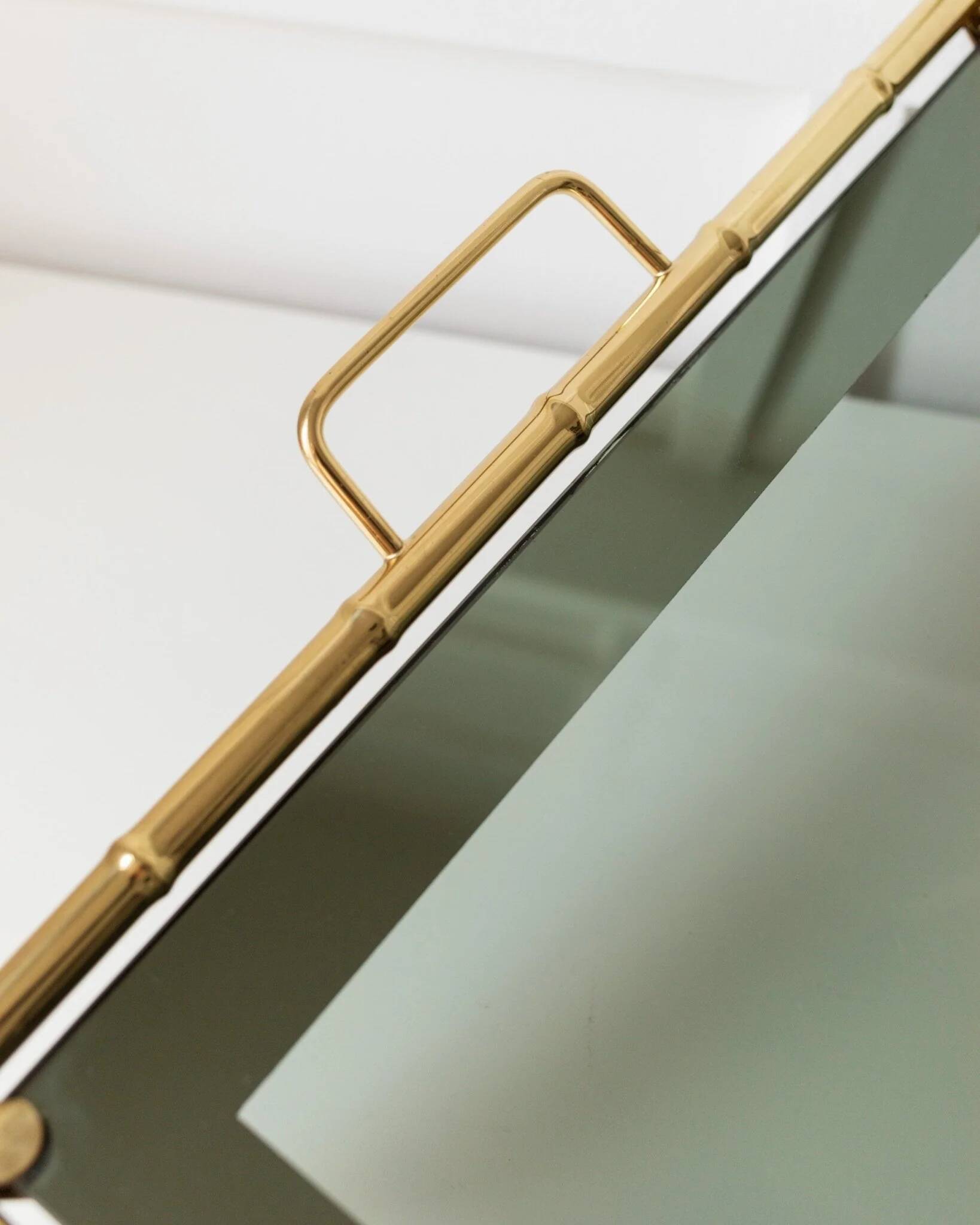 Doré Gold-Plated Bamboo Tray with Smoked Glass Insert – Hollywood Regency, 1960s