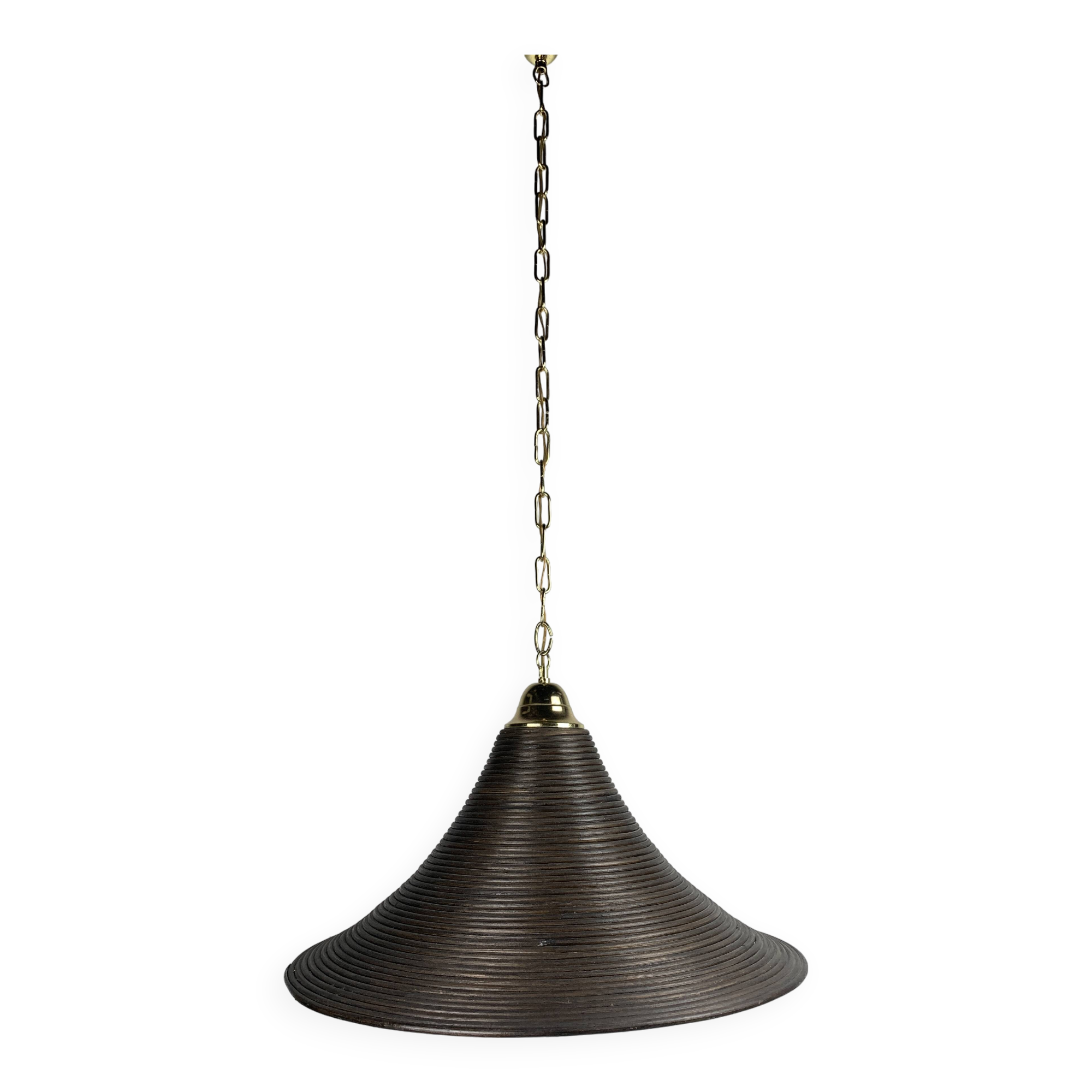 Pencil Reed, Rattan, Bamboo and Brass Pendant Hanging Lamp, Italy, 1970s