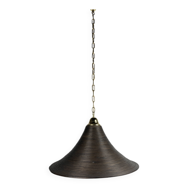 Lampe suspendue en roseau, rotin, bambou et laiton, Italie, années 1970