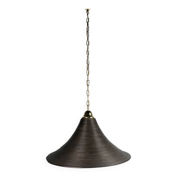 Pencil Reed, Rattan, Bamboo and Brass Pendant Hanging Lamp, Italy, 1970s