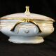 Soupière ronde en porcelaine de Limoges Giraud doré peint a la main