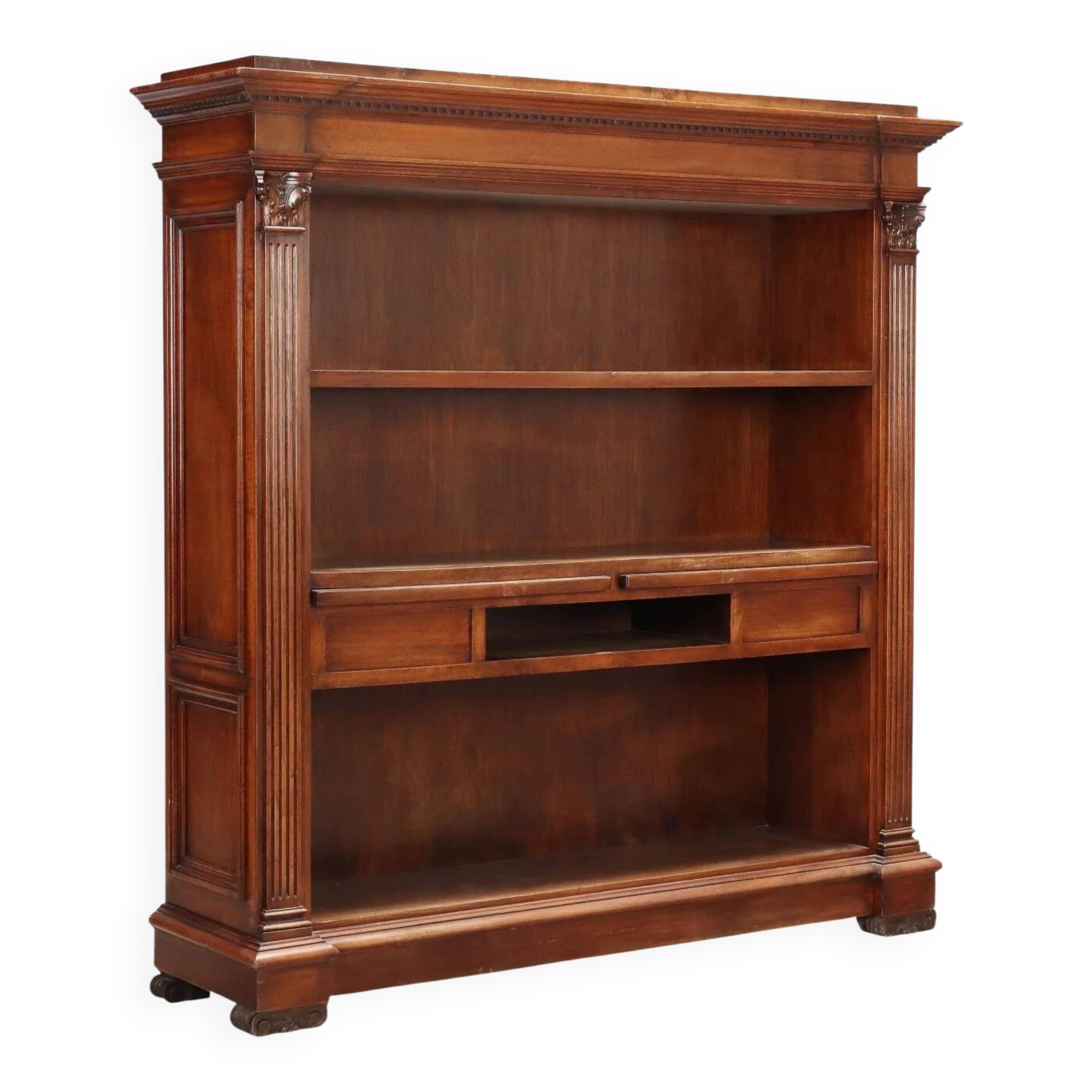 Antique walnut library with Corinthian decorations, 20th century.